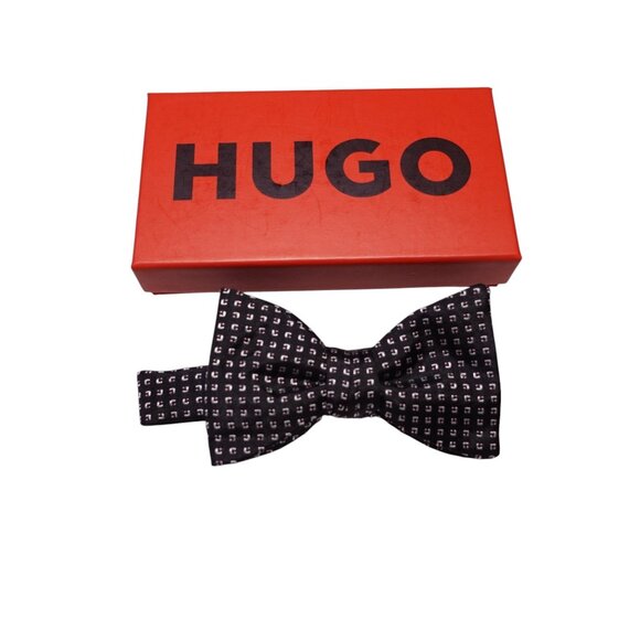 NIB HUGO Boss Men's Dress Bow Tie Adjustable Black Geometric 100% Silk - Picture 1 of 9